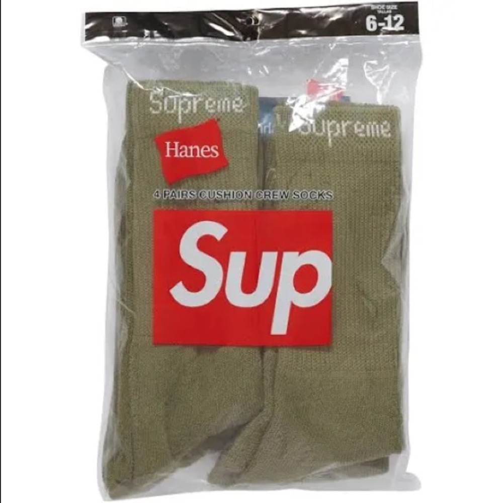 Olive Green Supreme/Hanes Crew Socks